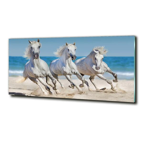 Glass art print White horses beach