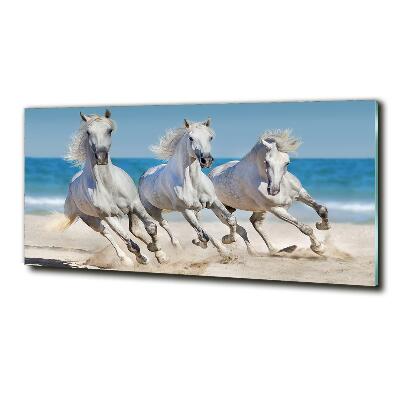 Glass art print White horses beach