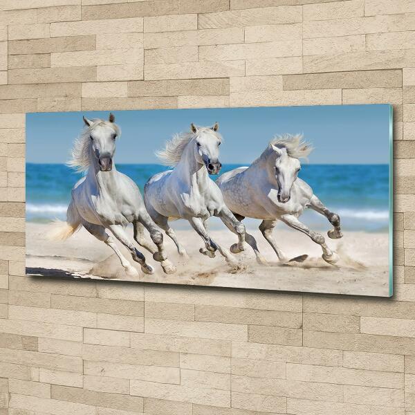 Glass art print White horses beach