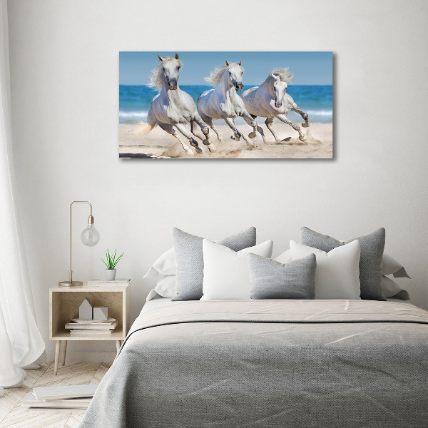 Glass art print White horses beach