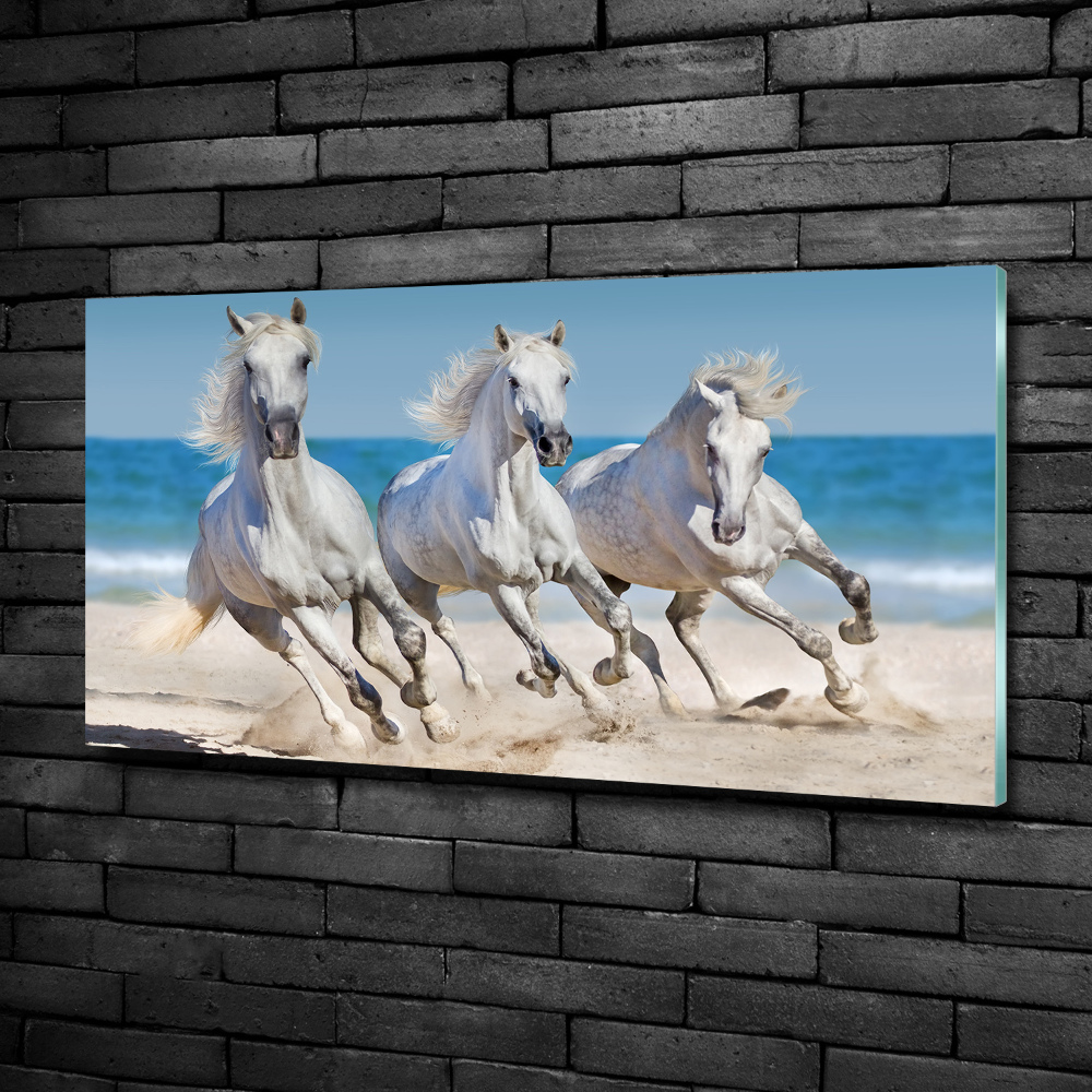 Glass art print White horses beach