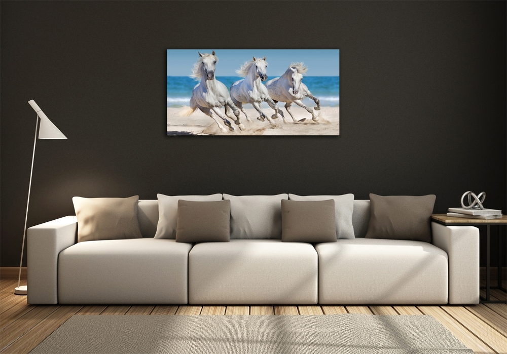 Glass art print White horses beach