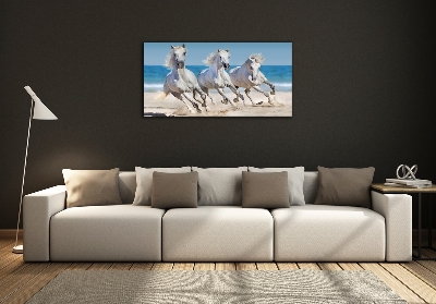 Glass art print White horses beach