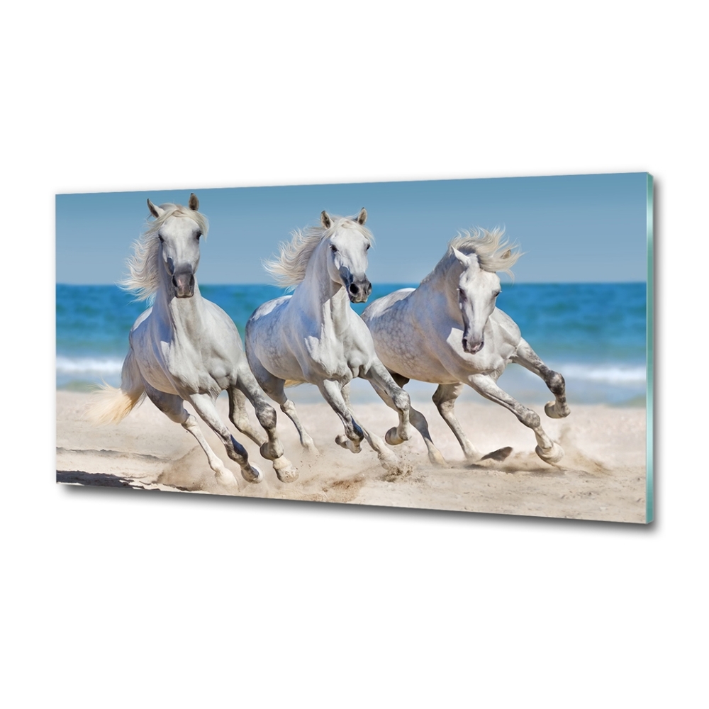 Glass art print White horses beach