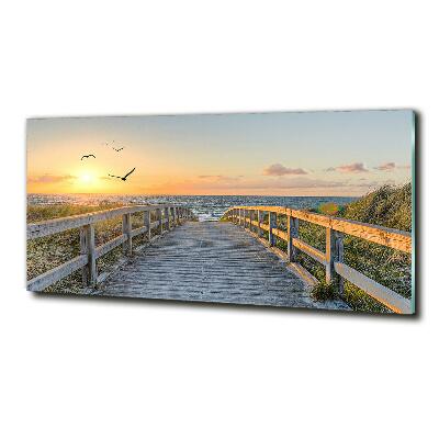 Glass picture wall art Path to the beach