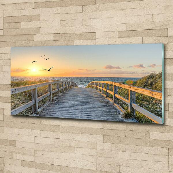 Glass picture wall art Path to the beach