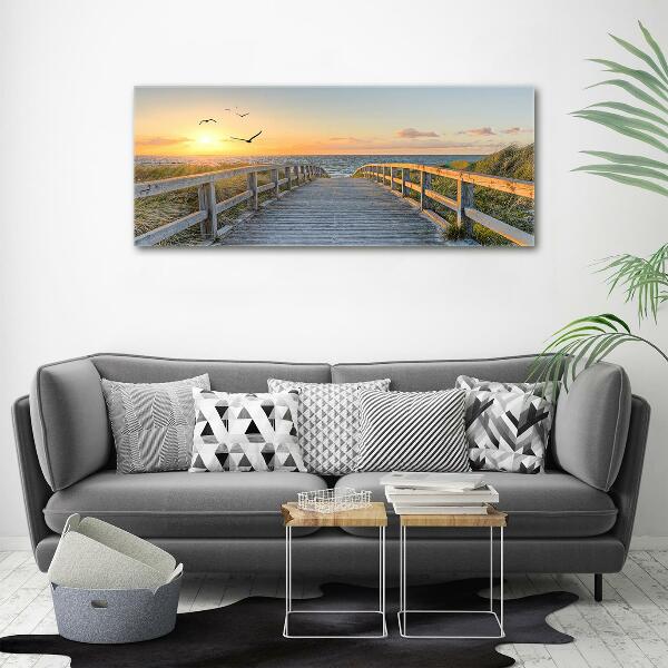 Glass picture wall art Path to the beach