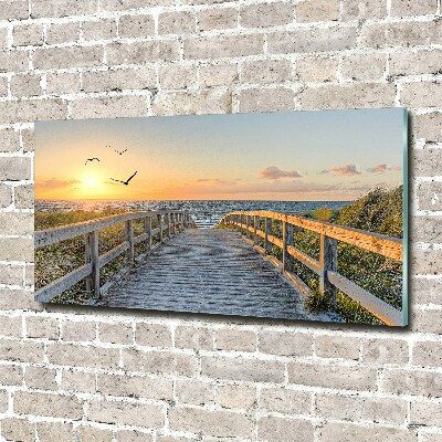 Glass picture wall art Path to the beach