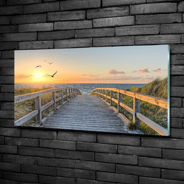 Glass picture wall art Path to the beach