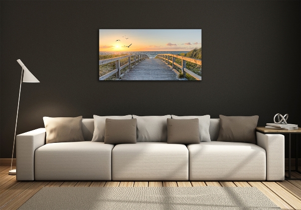 Glass picture wall art Path to the beach