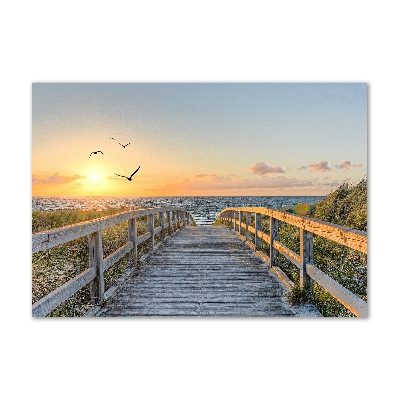 Glass picture wall art Path to the beach