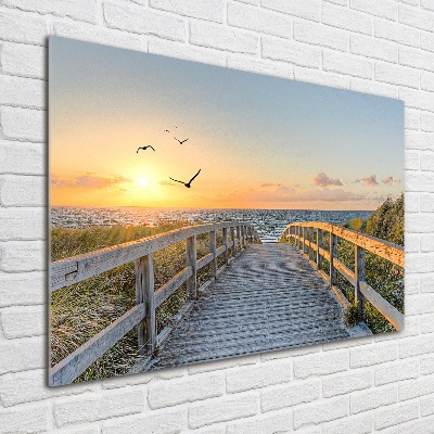 Glass picture wall art Path to the beach