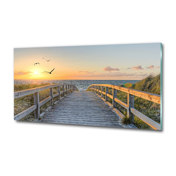 Glass picture wall art Path to the beach