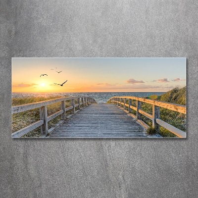 Glass picture wall art Path to the beach