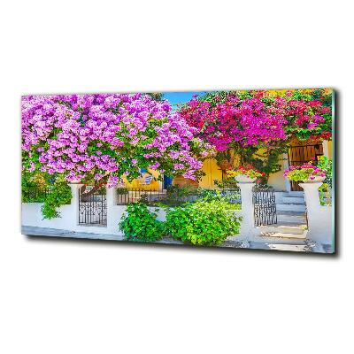 Glass art print House with bougenwilla