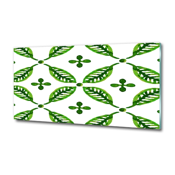 Printed glass wall art Green leaves