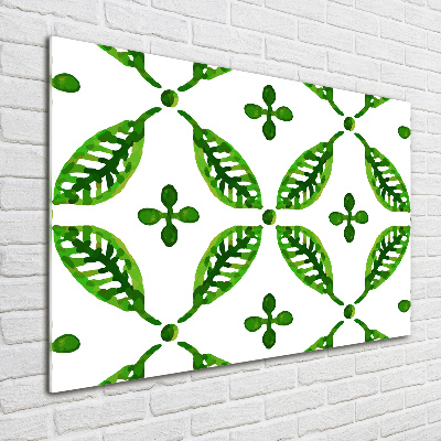 Printed glass wall art Green leaves