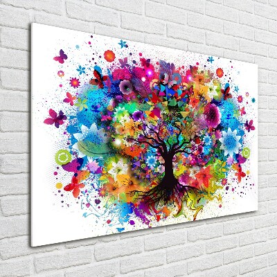 Glass art picture Colorful tree