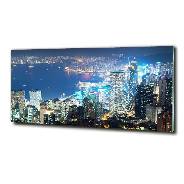 Glass picture wall art Hong kong at night