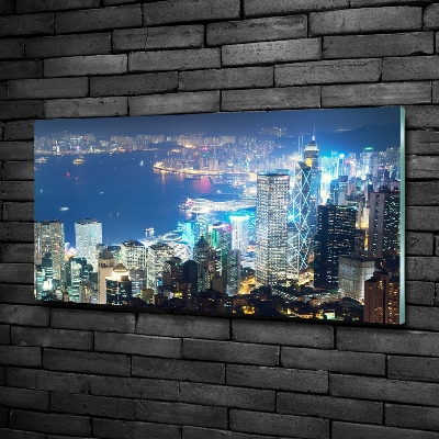 Glass picture wall art Hong kong at night