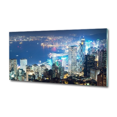 Glass picture wall art Hong kong at night