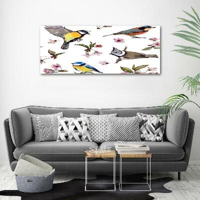 Glass picture wall art Birds cherry flowers