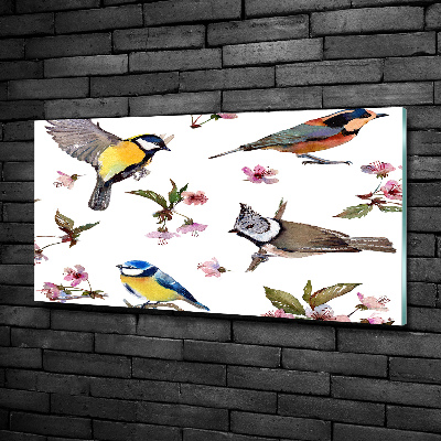 Glass picture wall art Birds cherry flowers