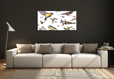 Glass picture wall art Birds cherry flowers