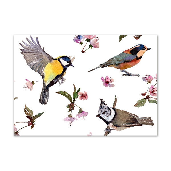 Glass picture wall art Birds cherry flowers