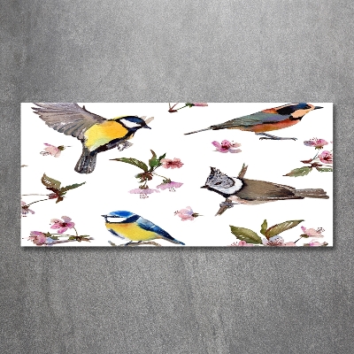 Glass picture wall art Birds cherry flowers