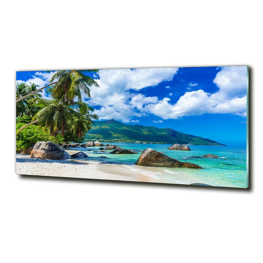 Printed glass wall art Seychelles beach