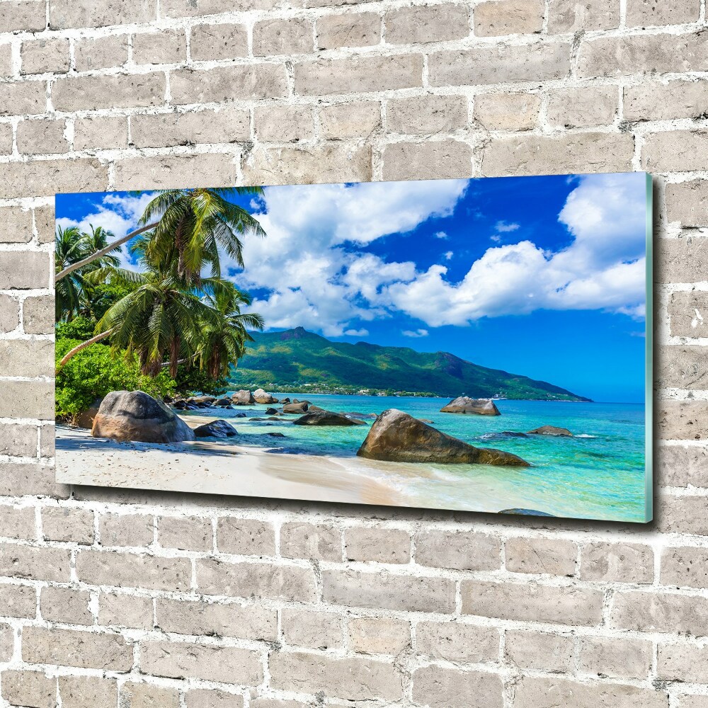 Printed glass wall art Seychelles beach