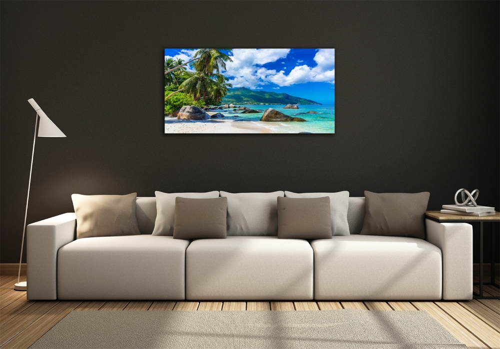 Printed glass wall art Seychelles beach