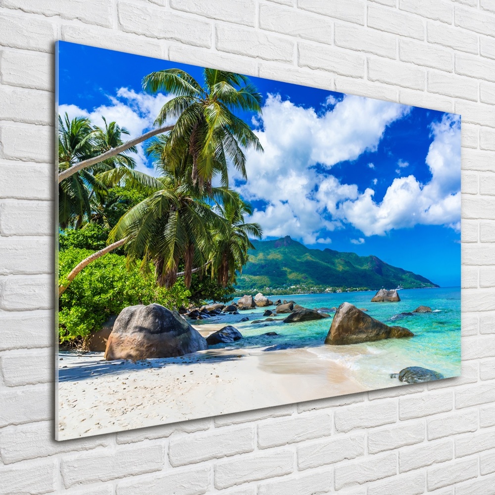 Printed glass wall art Seychelles beach