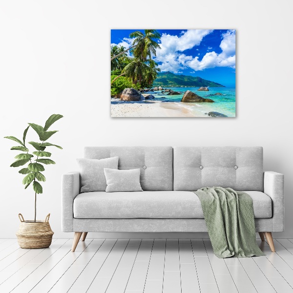 Printed glass wall art Seychelles beach