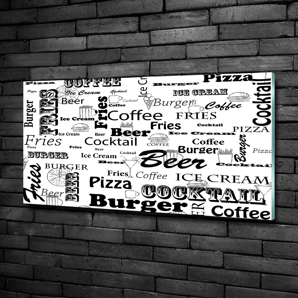 Glass wall art large Menu in the restaurant