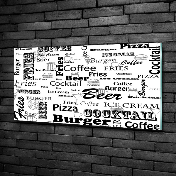 Glass wall art large Menu in the restaurant