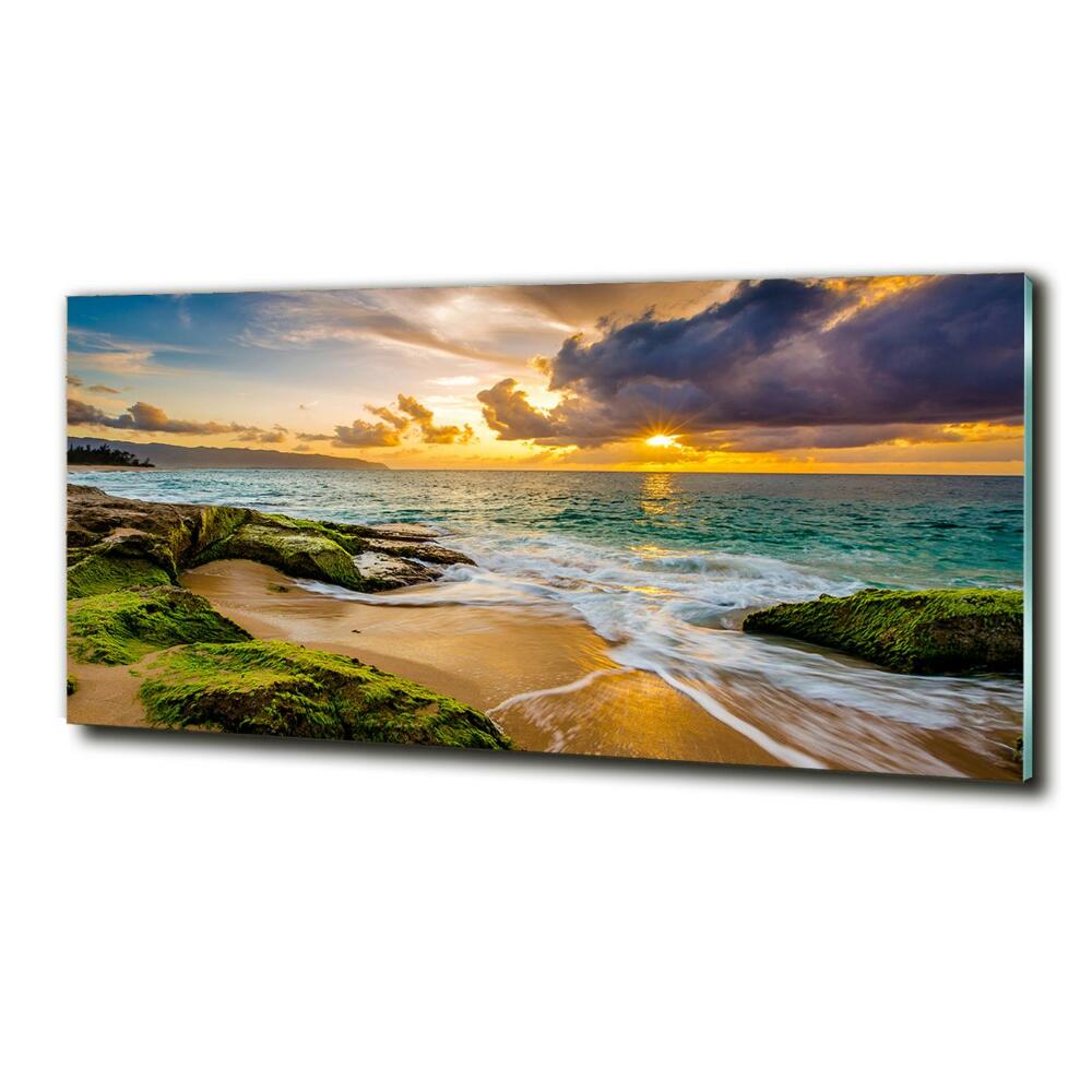 Glass wall art large Sunset sea