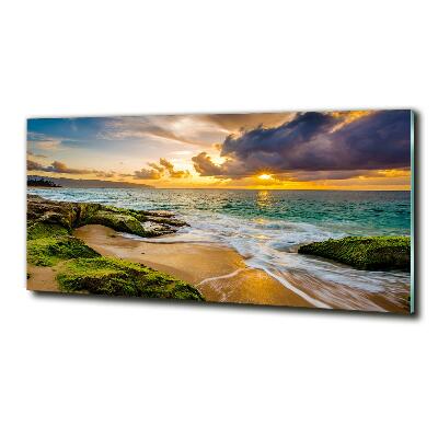 Glass wall art large Sunset sea