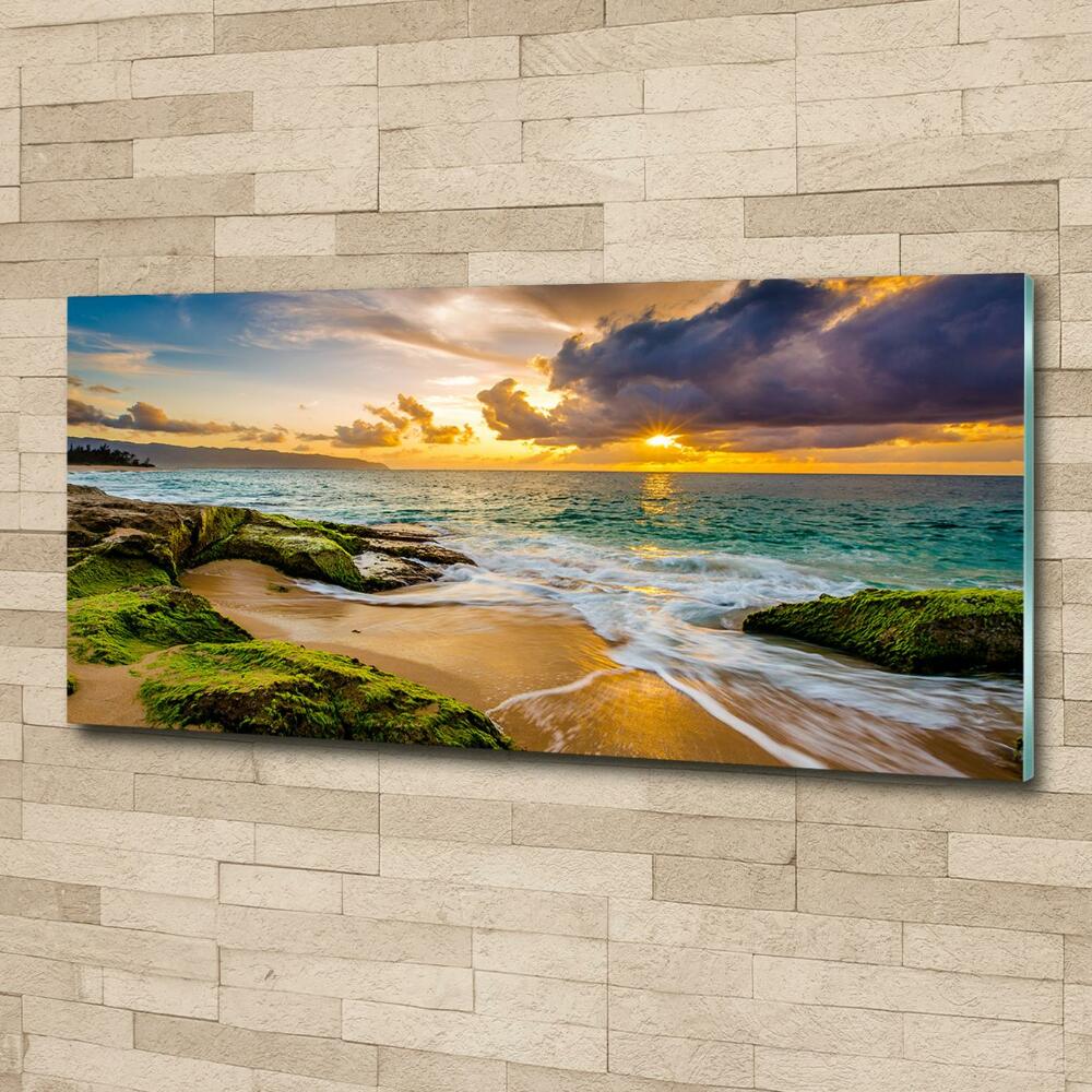 Glass wall art large Sunset sea