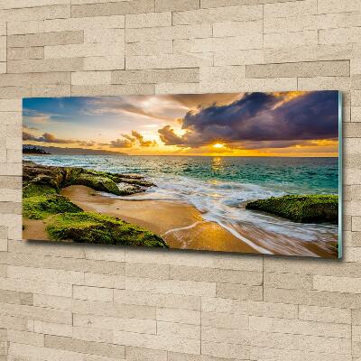 Glass wall art large Sunset sea