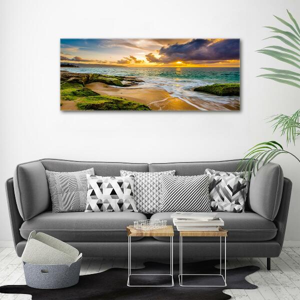 Glass wall art large Sunset sea