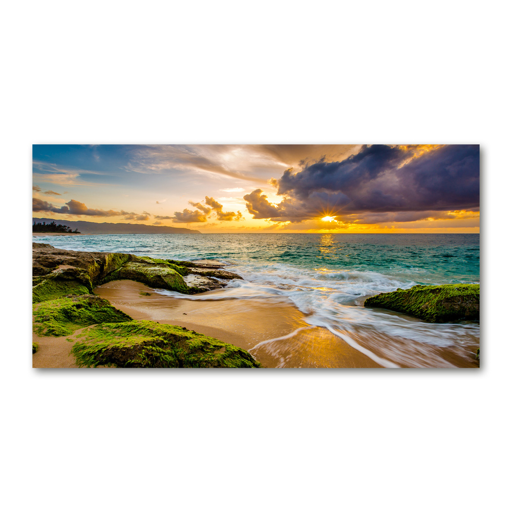 Glass wall art large Sunset sea