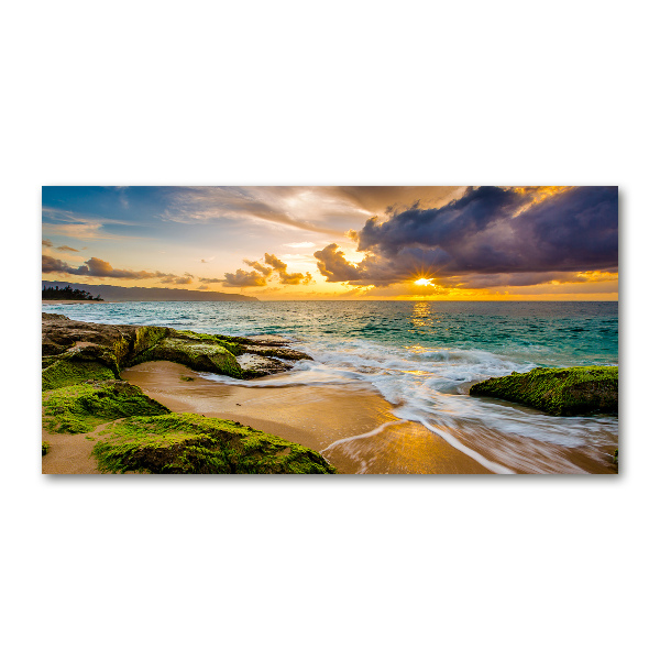 Glass wall art large Sunset sea