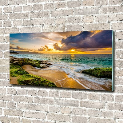 Glass wall art large Sunset sea