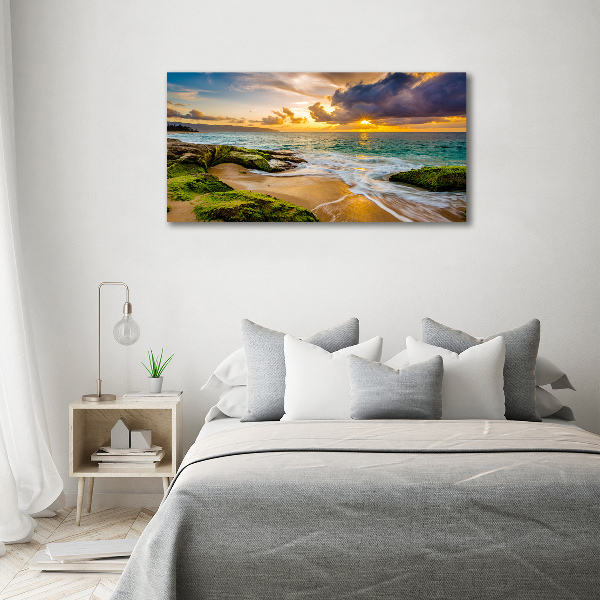 Glass wall art large Sunset sea