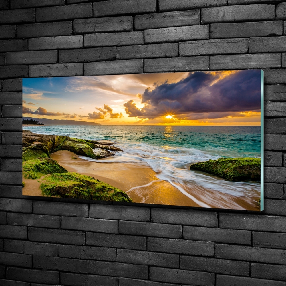 Glass wall art large Sunset sea