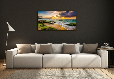 Glass wall art large Sunset sea