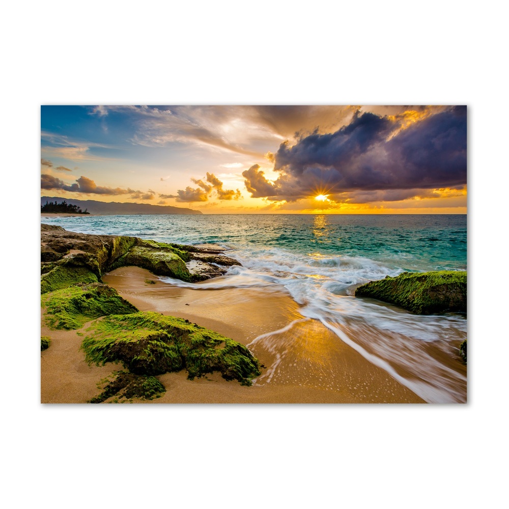 Glass wall art large Sunset sea