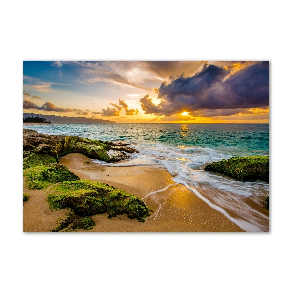 Glass wall art large Sunset sea